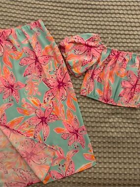 Lilly Pulitzer Pink & Aqua Floral Skirt Set